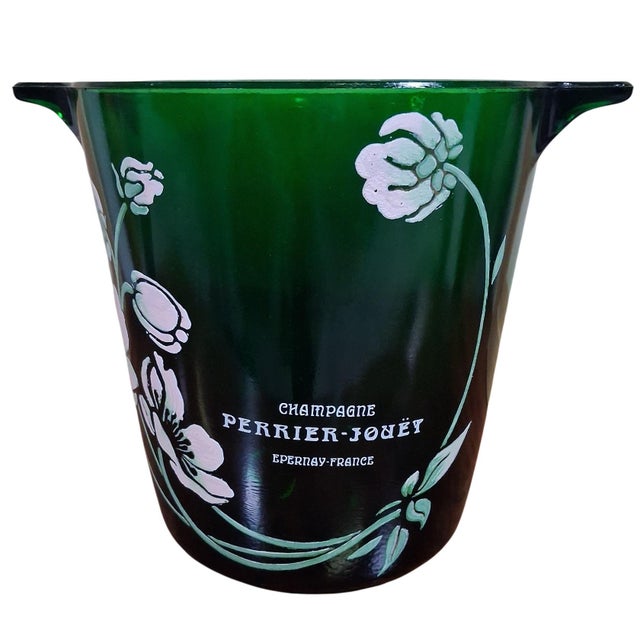 Glass 20th Century Anemones Champagne Bucket in Green Glass by Perrier-Jouët, 1970s For Sale - Image 7 of 7