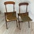 Fantastic pair of small antique wooden folding campaign chairs with tapestry seats in warm shades of gold, teal, brown,...