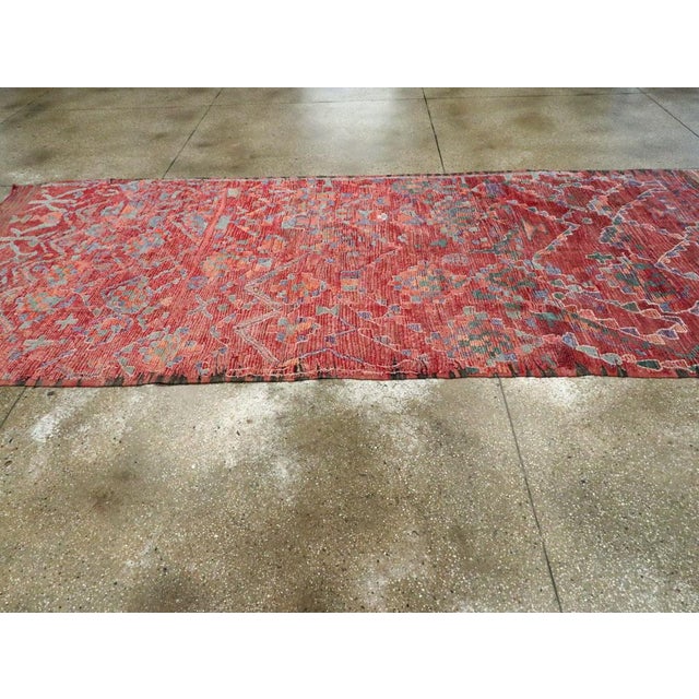Textile Galerie Shabab Collection Tribal Late 20th Century Handmade Moroccan Gallery Rug in Deep Red For Sale - Image 7 of 10
