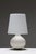 Table lamp mod. 1853 base and lampshade in satin-finish cased glass, structure in white lacquered metal, Fontana Arte,...