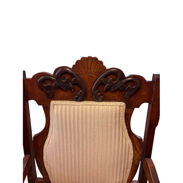 Victorian Antique Victorian Carved Wood Armchair With Striped Silk Upholstery For Sale - Image 3 of 10