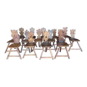 17th Century Primative Italian Renaissance Sgabelli 3 Legged Chair ( Set of 15)