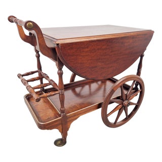 Vintage French Folding Spindle Bar Cart in Wood, 1960s For Sale