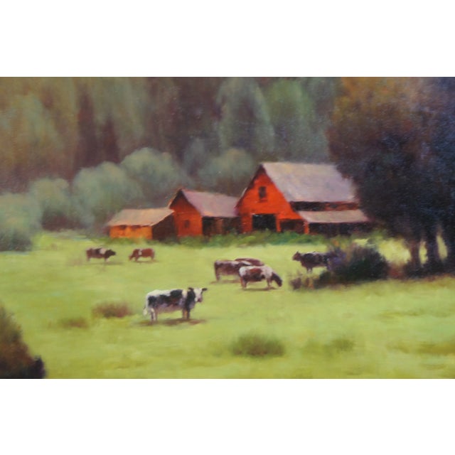 Textile Bonnatt Pastoral Country Farmhouse Landscape Oil Painting on Canvas 71" For Sale - Image 7 of 12