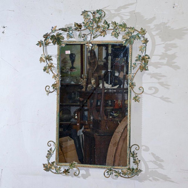 Hand-Painted Metal Wall Mirror with Vine Leaf Motives For Sale - Image 10 of 18