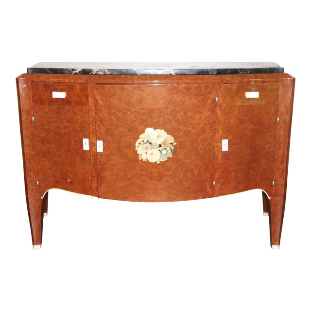 Burled Walnut Inlaid French Art Deco Buffet Sideboard Attributed Leleu For Sale