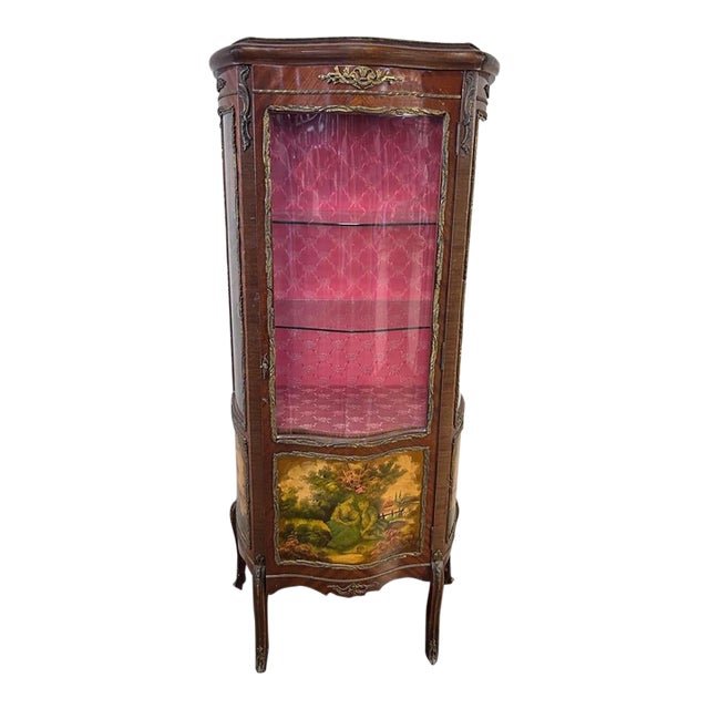 Vintage French Louis XV Vitrine Brass Curio Display Cabinet Made in Spain For Sale
