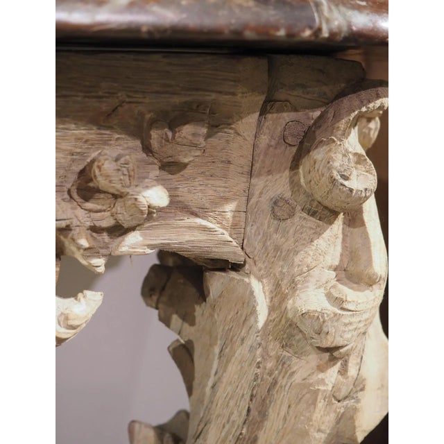 Circa 1750 Bleached Oak Rococo Console Table With Royal Flemish Red Marble Top For Sale - Image 9 of 13