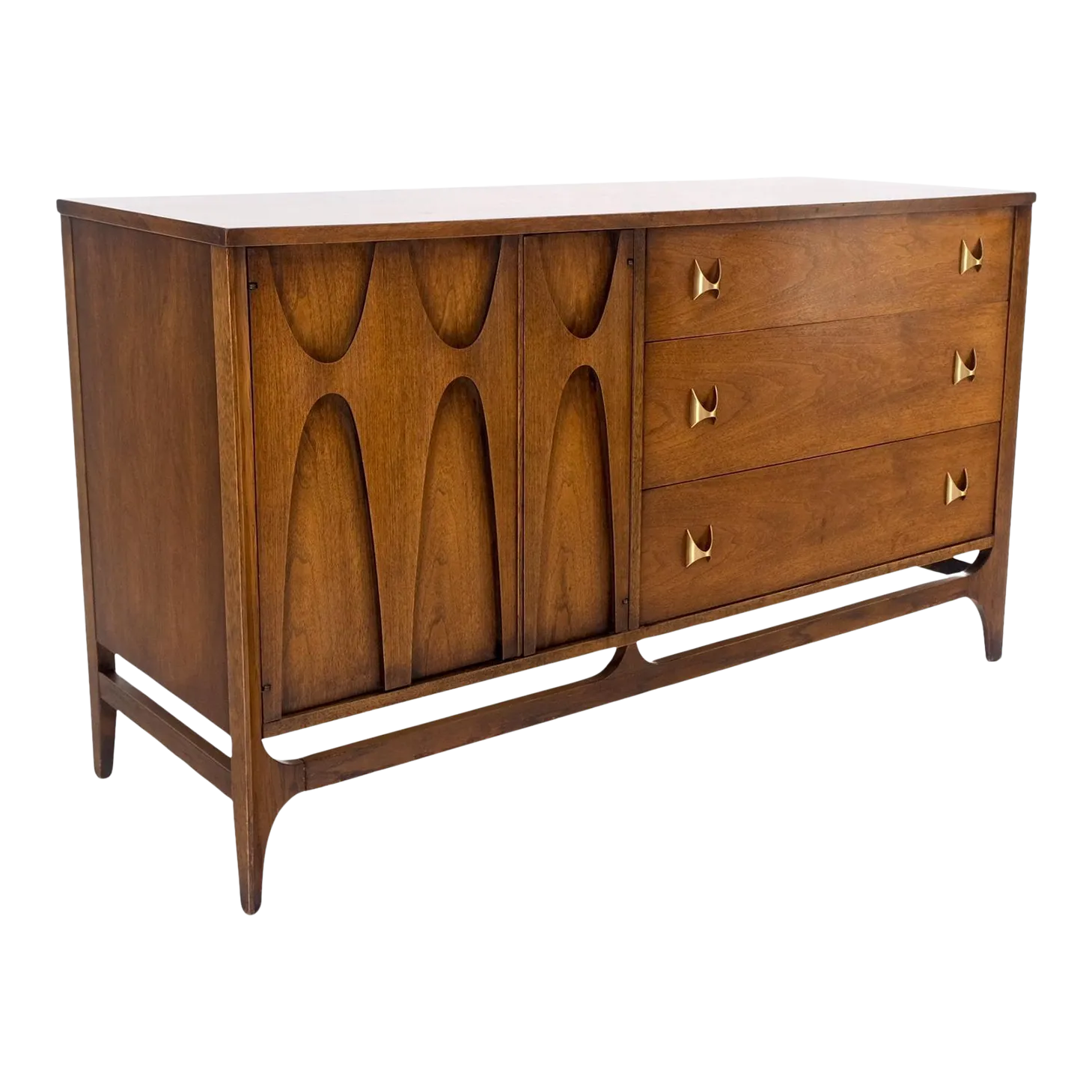Mid-Century Modern Walnut Dresser Credenza Sculptural Molded Front Doors |  Chairish
