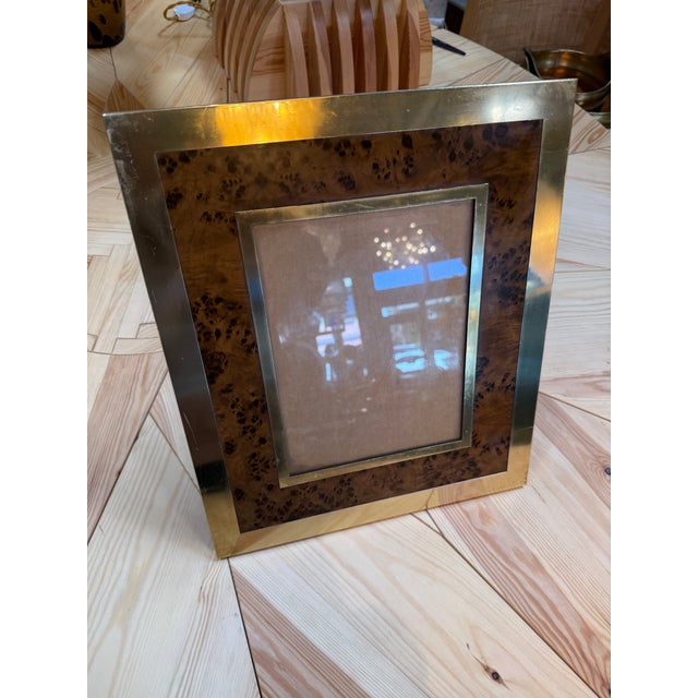 Burl Wood and Brass Picture Frame For Sale - Image 4 of 6