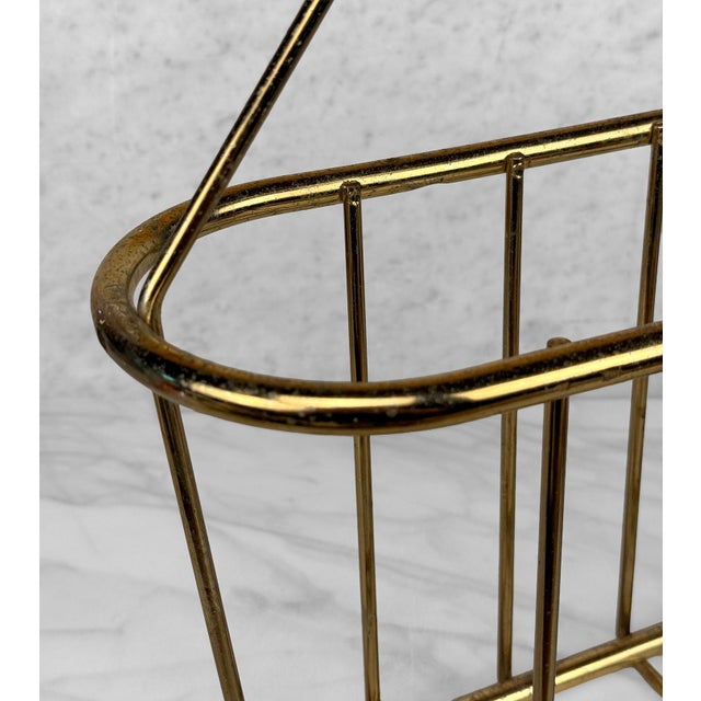 Metal Vintage Hollywood Regency Gold Tubular Magazine Rack Record Stand For Sale - Image 7 of 10