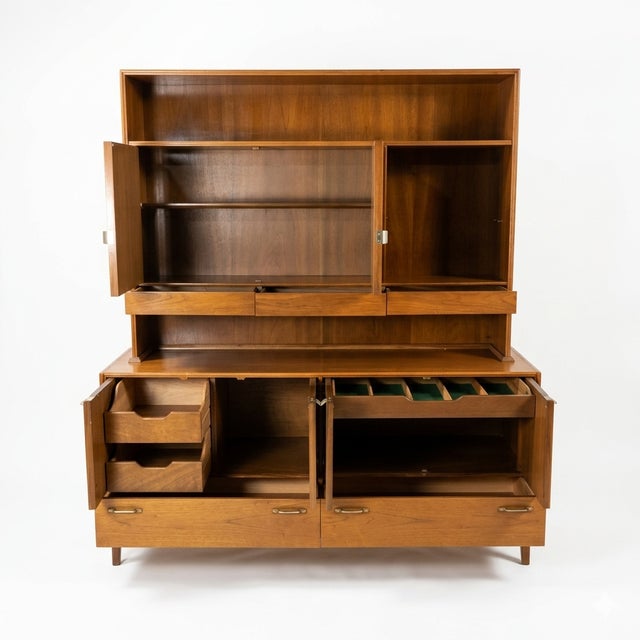 Red Lion Vintage Mid Century Modern Two-Piece China Cabinet Buffet and Hutch C. 1960s For Sale - Image 12 of 14