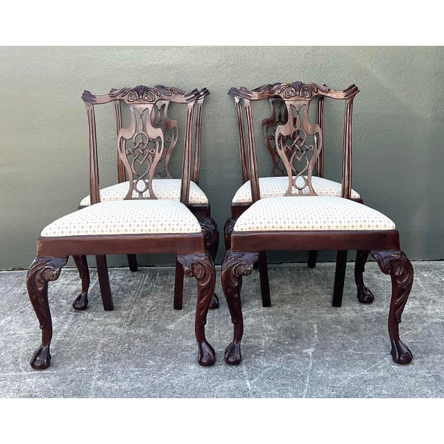 Brown Vintage Carved Mahogany Chippendale Dining Chairs - Set of 4 For Sale - Image 8 of 12