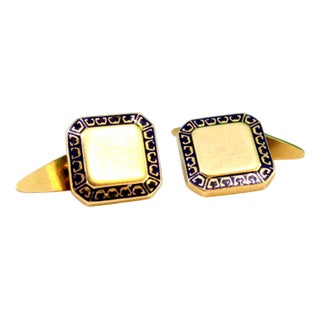 Yellow Gold Cufflinks with Enamelled Applications, Set of 2 For Sale