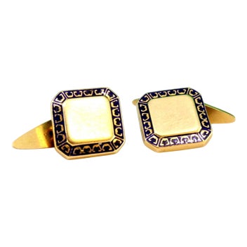 Yellow Gold Cufflinks with Enamelled Applications, Set of 2 For Sale
