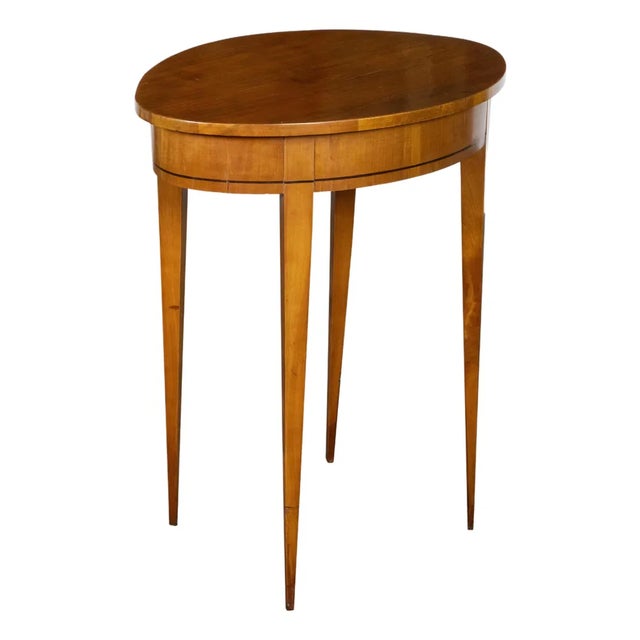French Neoclassical Style 19th Century Walnut Table with Oval Top, Tapered Legs For Sale