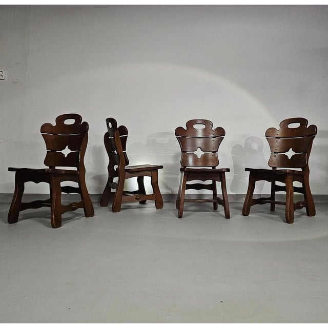 Wood Brutalist Oak Dining Chairs, 1960s, Set of 4 For Sale - Image 7 of 18
