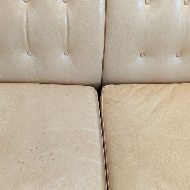Tan Room & Board Wells 3-Seat Tan Leather Sofa With Button Tufted Back For Sale - Image 8 of 9