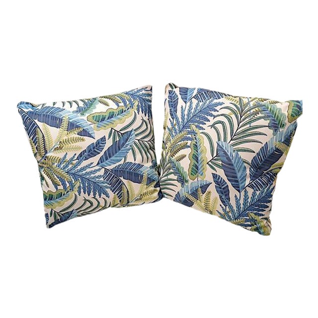 2 Pillow Set Tommy Bahama Tropical Leaf Throw 16 X 16 Indoor Outdoor Blue Green For Sale