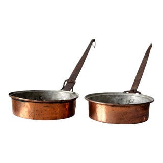 Antique Copper Saute Pans Pair For Sale