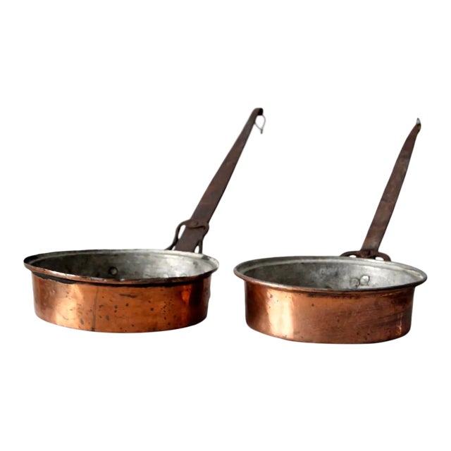 Antique Copper Saute Pans Pair For Sale