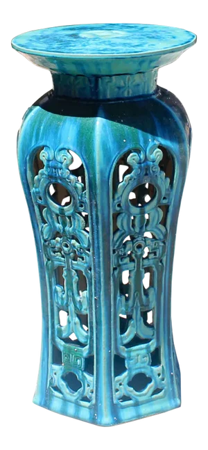 Ceramic Clay Turquoise Round Tall Pedestal Table Flower Display Stand