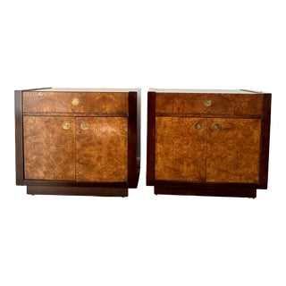 1970s Milo Baughman Style Burl Wood Brass Nightstands by Century Furniture - a Pair For Sale