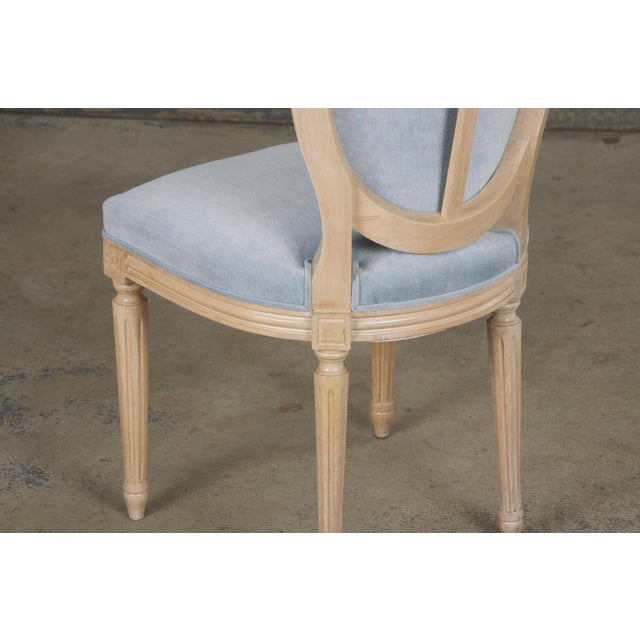 French Louis XVI Style Painted Dining Chairs W/ Light Blue Velvet - Set of 6 For Sale - Image 12 of 12