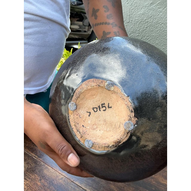 Vintage Black Textured Ceramic Vase For Sale - Image 13 of 14