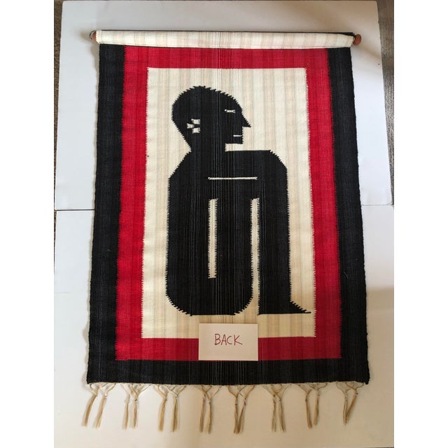 Black Woven Red and Black Wall-Hanging Depicting Seating Man For Sale - Image 8 of 8