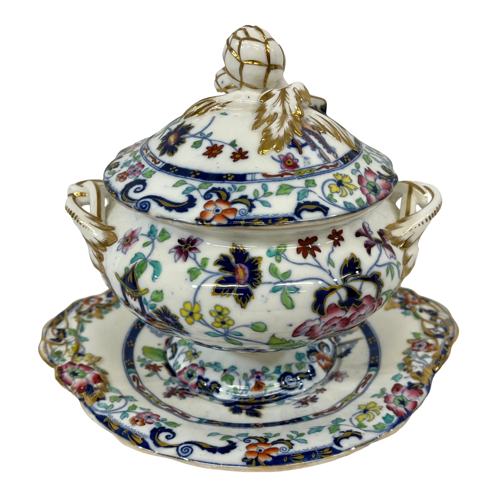 Antique Minton Amherst Japan Tureen With Drip Plate From England