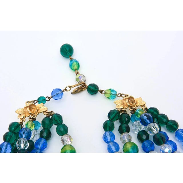 Vintage Elsa Schiaparelli Turquoise & Green Glass Strand Necklace With Clip on Earrings - 3 Pieces For Sale In Miami - Image 6 of 10