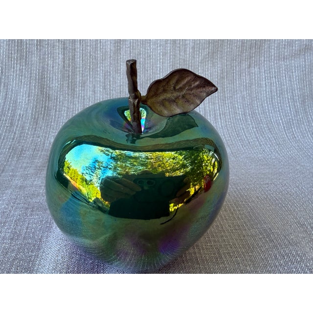 Ceramic Vintage Artisan Made Green Pottery Apple Sculpture Signed For Sale - Image 7 of 14
