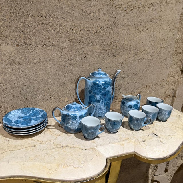 1960s Meito Japan Blue Floral Porcelain Tea Set For Sale In San Diego - Image 6 of 11