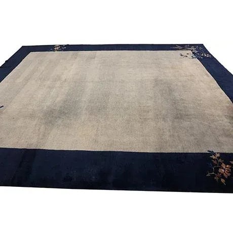 Contemporary 1920s Gray Solid Open Fiel Antique Chinese Peking Carpet 9'2" X 11'10" Knotted Wool Rug For Sale - Image 3 of 12