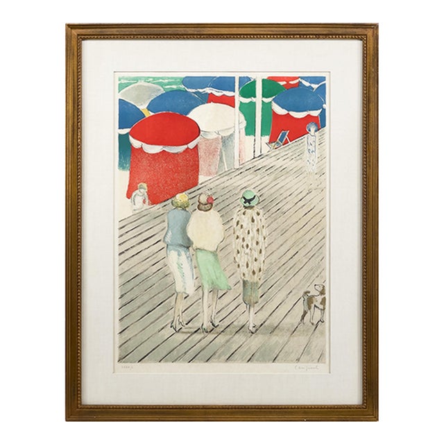 1970s Jean-Pierre Cassigneul - Signed Original LIthograph - Les Planches De Deauville For Sale