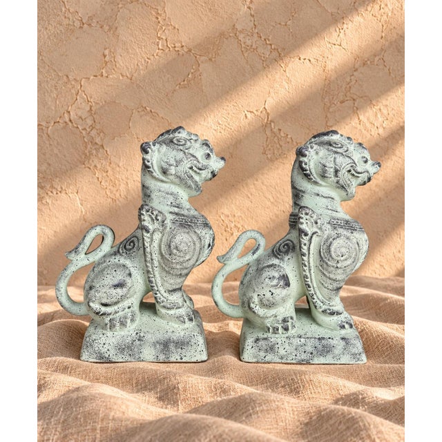 Vintage Celadon Foo Dogs, Pair of Chinese Guardian Lion Figurines ...