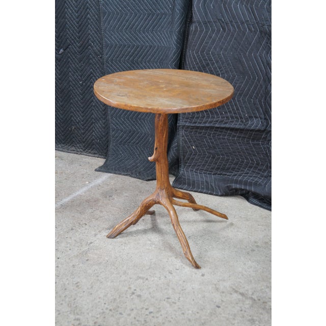 Late 20th Century Rustic Adirondack Sculptural Oak Branch Side Accent Table Round Cabin Lodge For Sale - Image 4 of 11