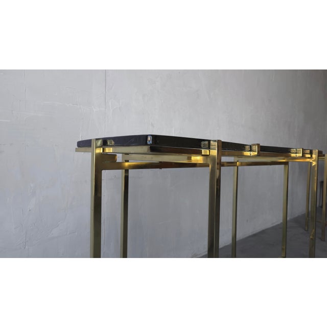 Pair of Bespoke Brass and Cast Glass Console Tables For Sale - Image 9 of 10