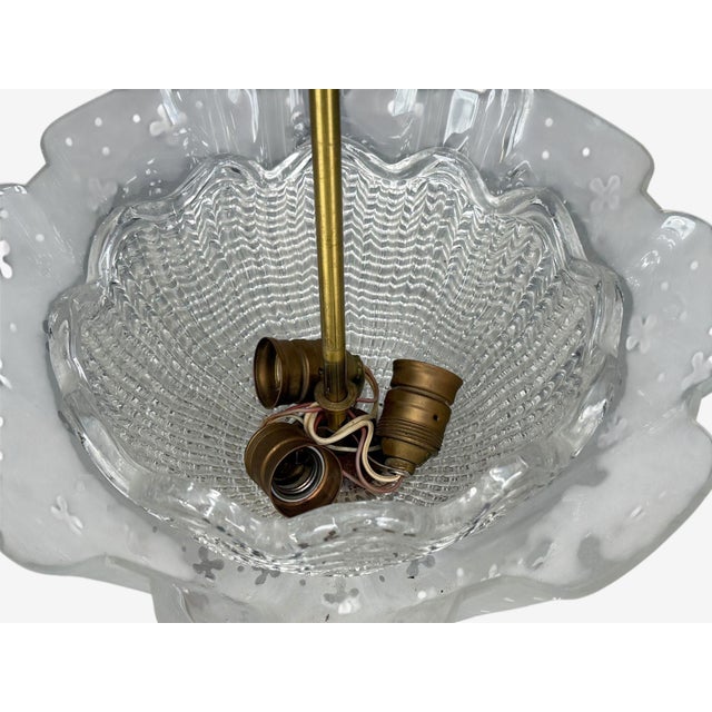 Nils Landberg, Rare Chandelier, Etched Glass, Brass, Sweden, 1940s For Sale - Image 12 of 13