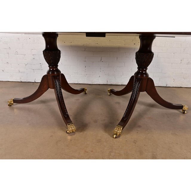 Stickley Georgian Mahogany Double Pedestal Extension Dining Table, Newly Refinished For Sale - Image 11 of 14