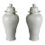 Pair of Large White Glazed Ceramic Temple Jars With Domed Lids For Sale
