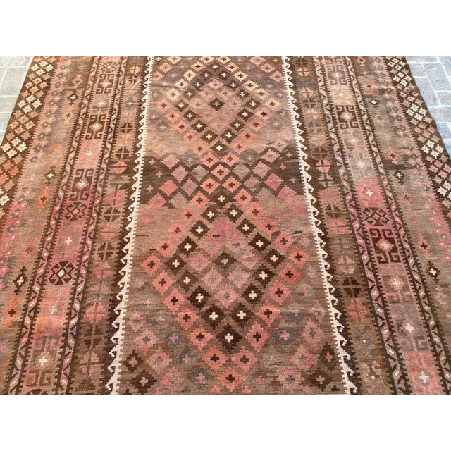 Textile Vintage Maimana Kilim Rug in Rose, Brown and Cream, 8.2 X 13.4 Ft For Sale - Image 7 of 10