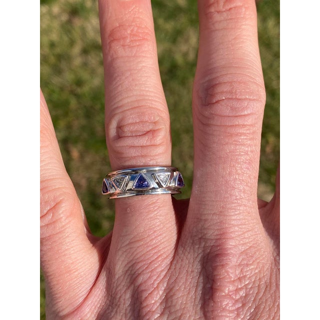 The Salinas River: Contemporary Tanzanite and Natural Diamond Ring, Size 6.25 For Sale - Image 9 of 10