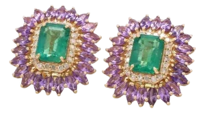 3.25 cts Natural emerald and 3.76 cts pink sapphire earring in 14k gold