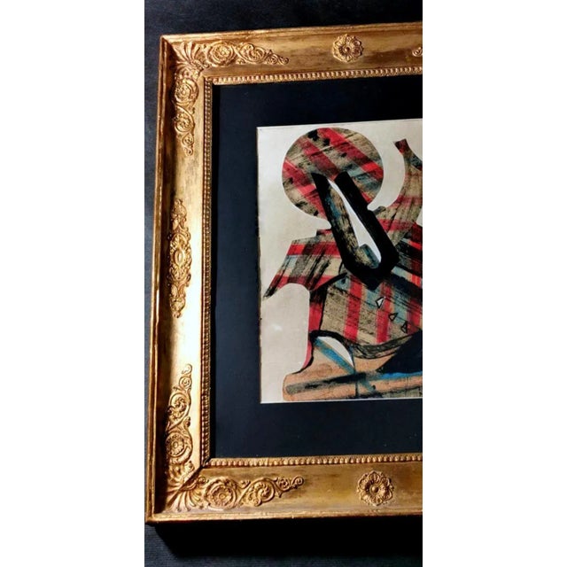Tan Russian Constructivism Mixed Technique in Empire Style Gold Leaf Frame For Sale - Image 8 of 12