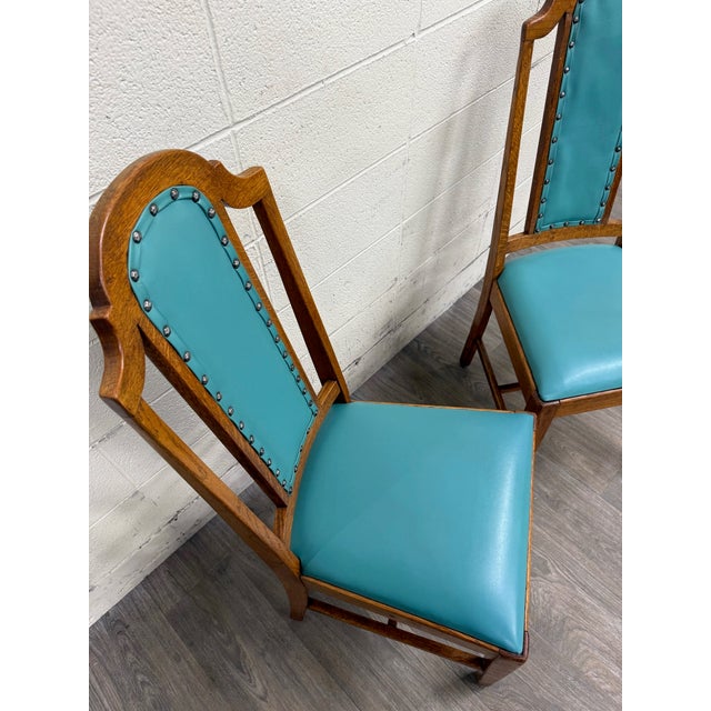 Vintage Mission Arts & Crafts Oak Dining Chairs - Set of 5 For Sale - Image 9 of 10