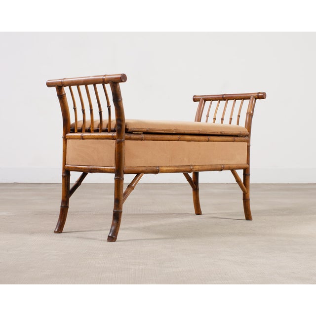 English Aesthetic Movement Bamboo Upholstered Bench Seat For Sale - Image 4 of 16