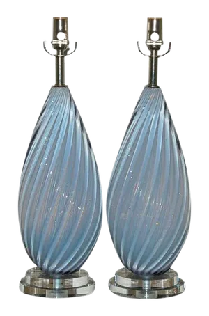 Vintage Murano Lavender Opaline Glass Lamps