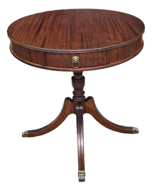 1940s Georgian Style Satin Mahogany Single-Drawer Drum Table, Refinished